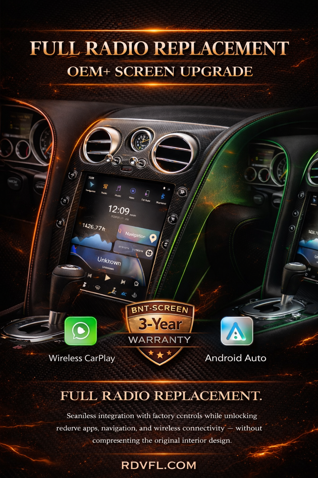 BNT-SCREEN (Black Wood Grain): Complete Radio Upgrade for Bentley Continental