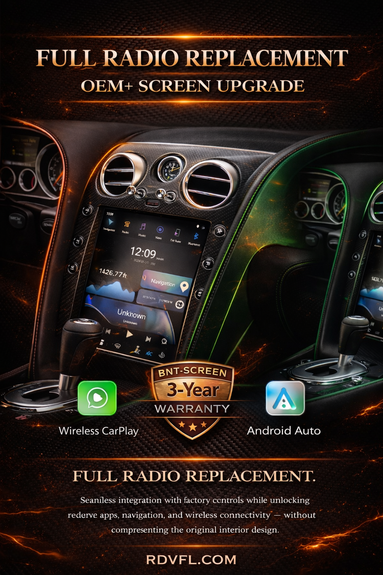 BNT-SCREEN (Black Wood Grain): Complete Radio Upgrade for Bentley Continental